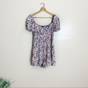 [Lily Rose] Medium Pink & Navy Floral Print Puff Sleeve Romper